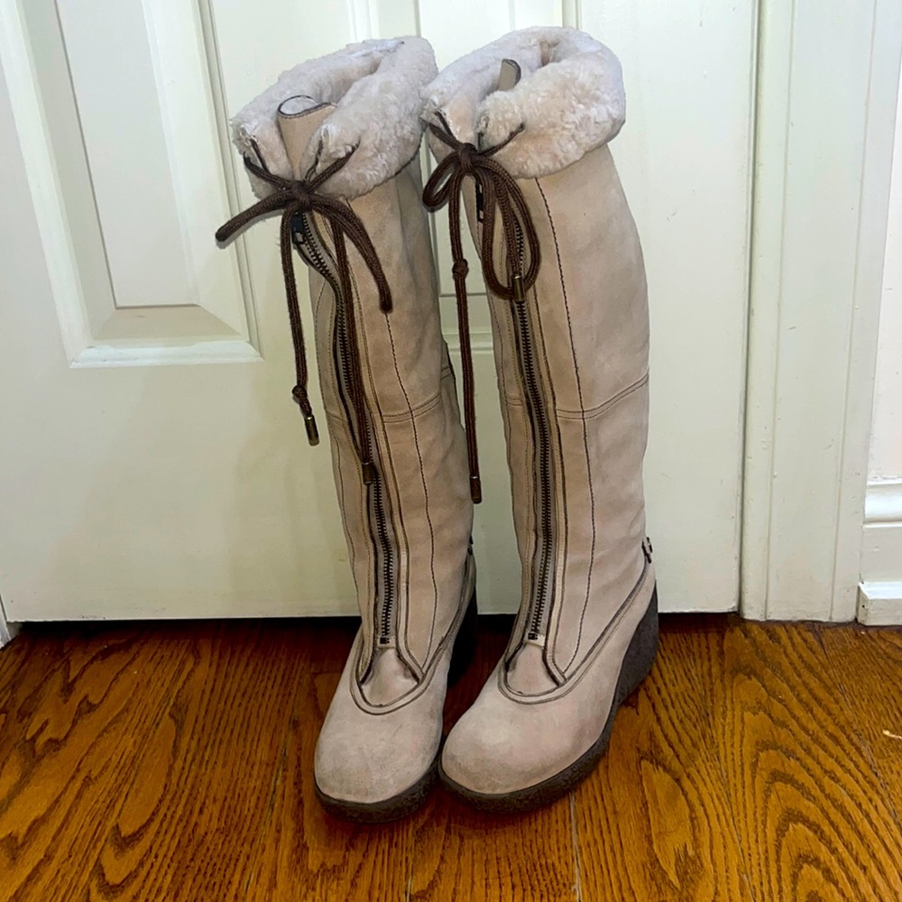 Cole Haan Cream suede fur platform Boots